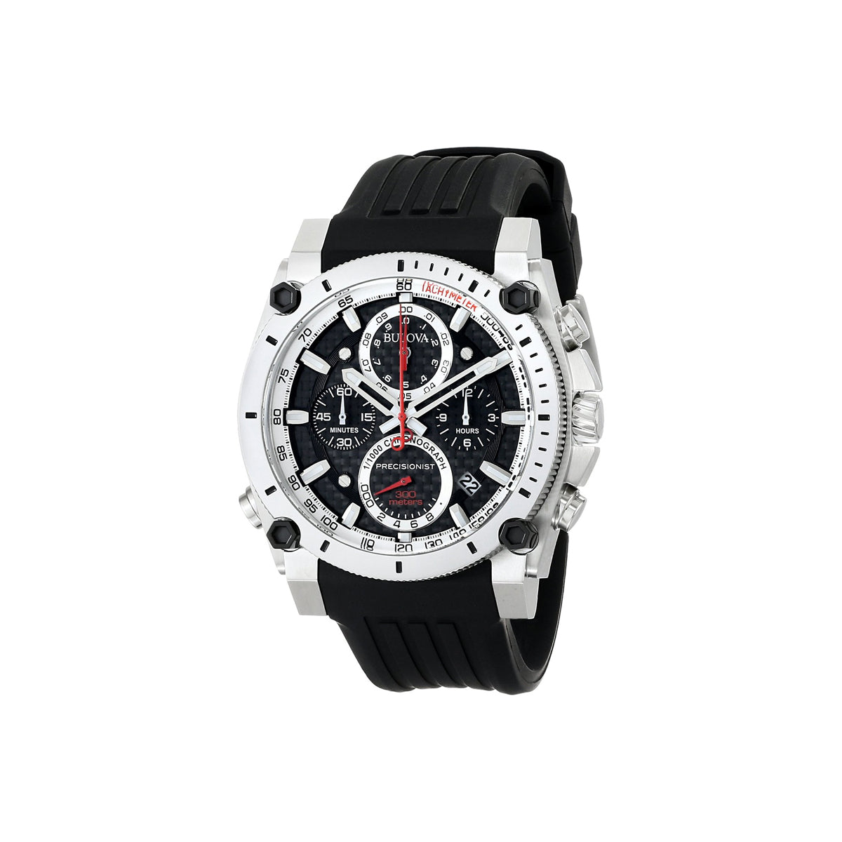 Bulova Mens Chronograph Precisionist Black Rubber Strap Watch 47mm 98B172