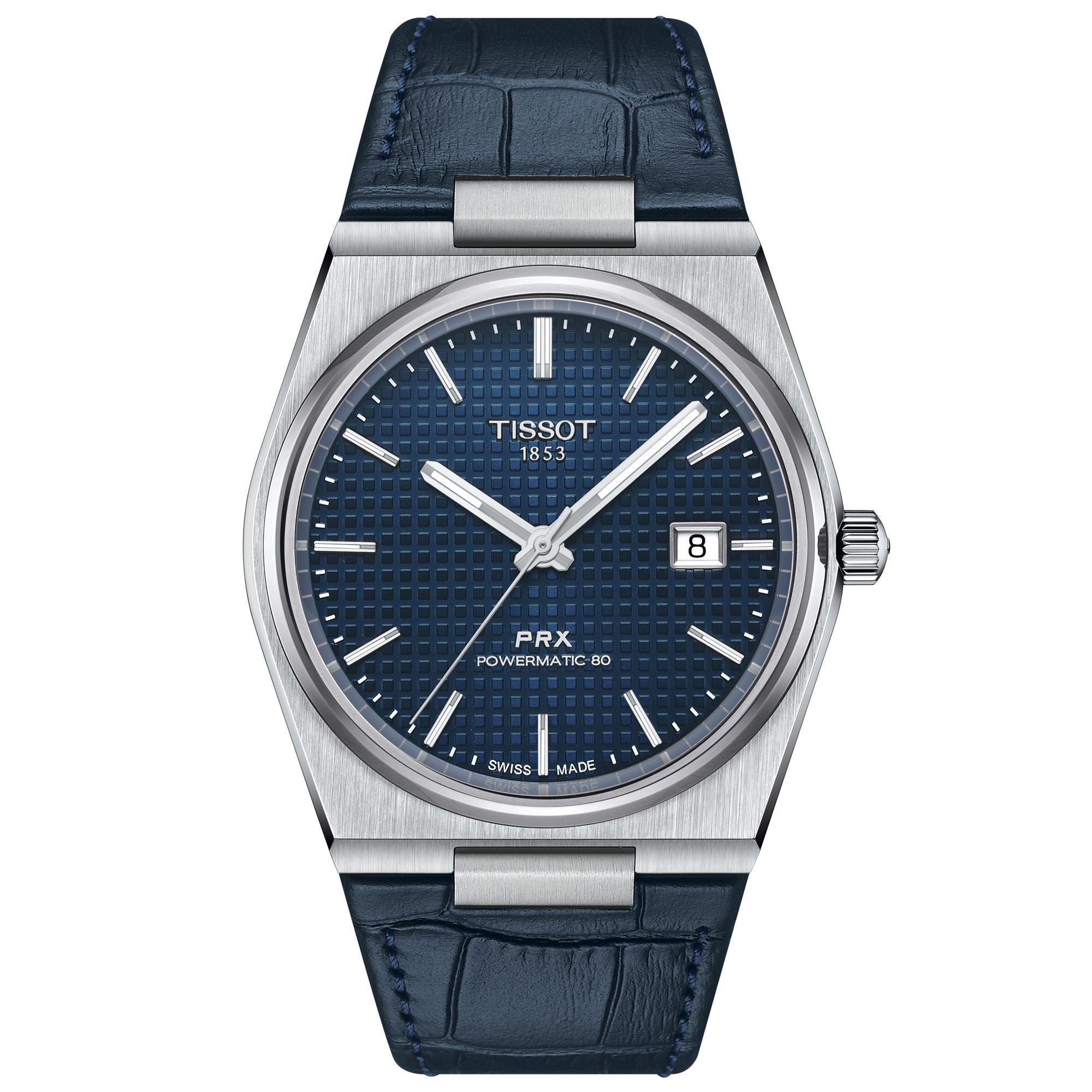 Men's Tissot PRX Powermatic 80 Blue Dial Blue Leather Strap Watch T1374071604100
