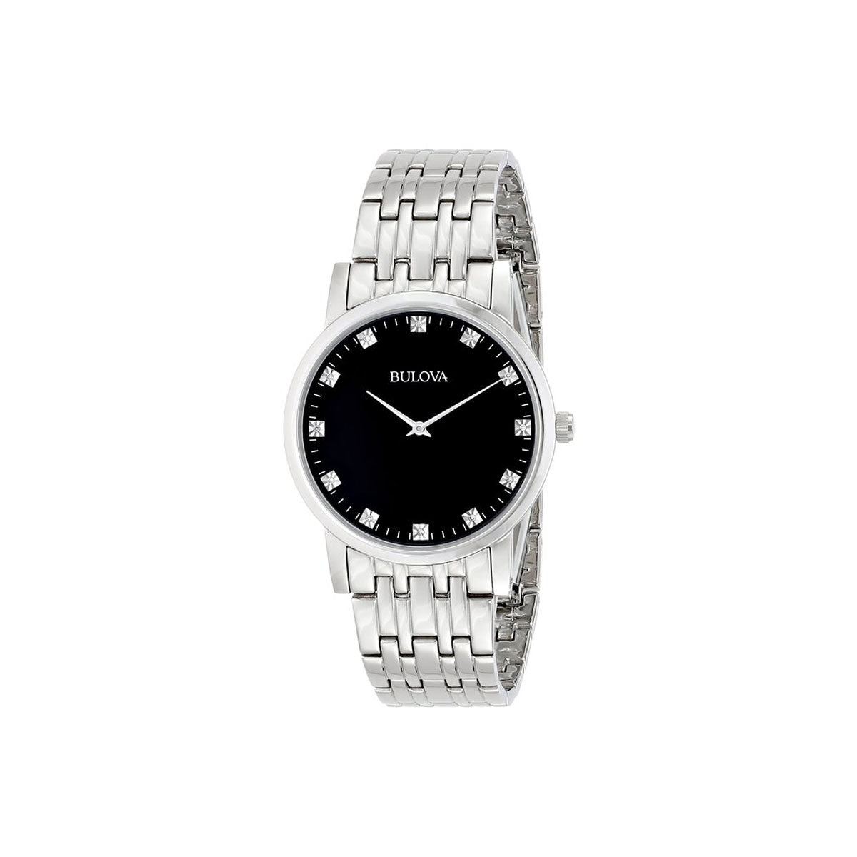 Bulova Mens 96D106 Silver Stainless-Steel Quartz Watch with Black Dial 96D106