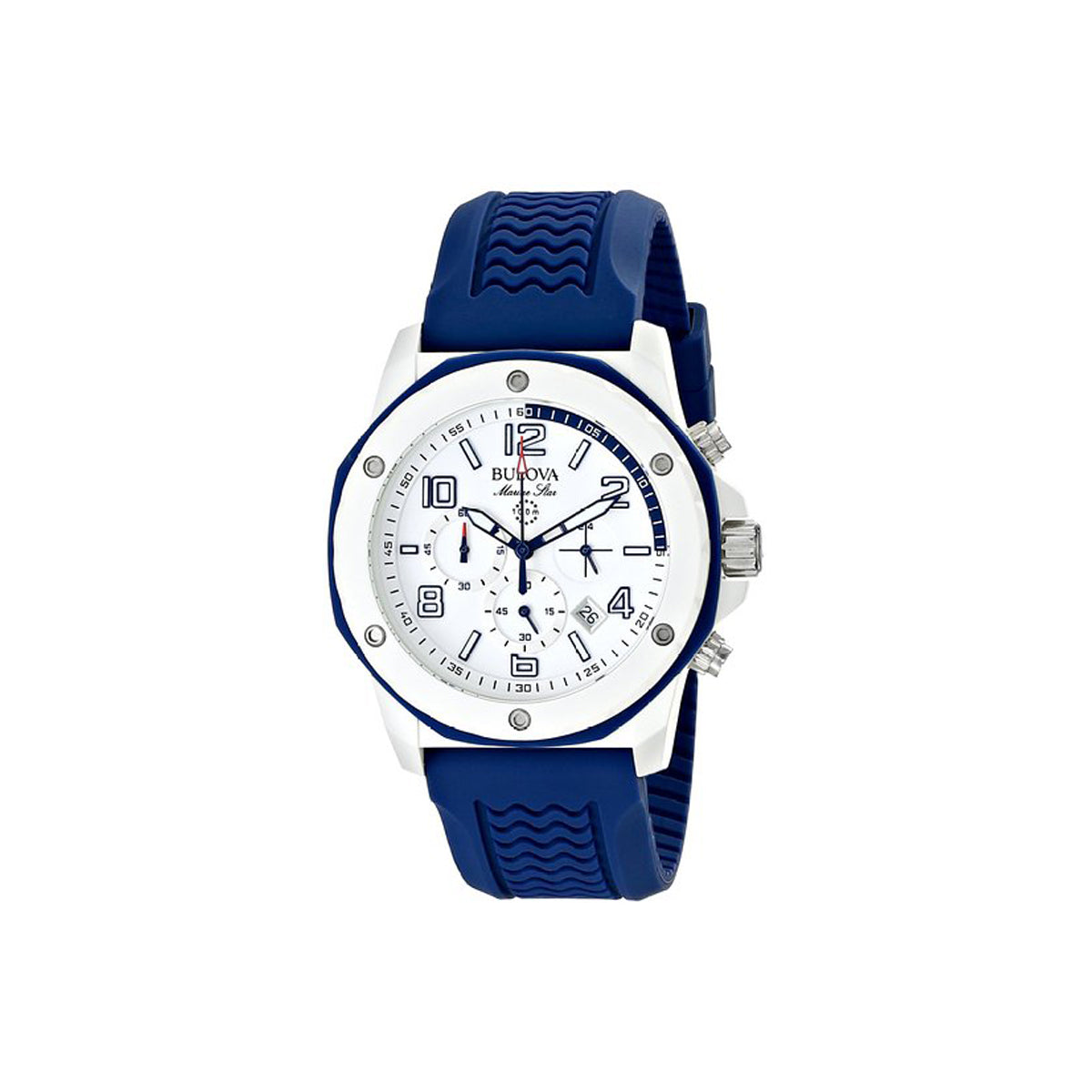 Bulova Mens Chronograph Marine Star Blue Silicone Strap Watch 44mm 98B200