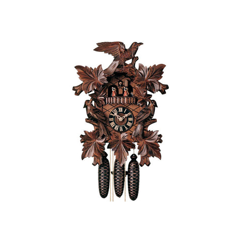 Eight Day Musical Cuckoo Clock with Hand-carved Birds and Leaves