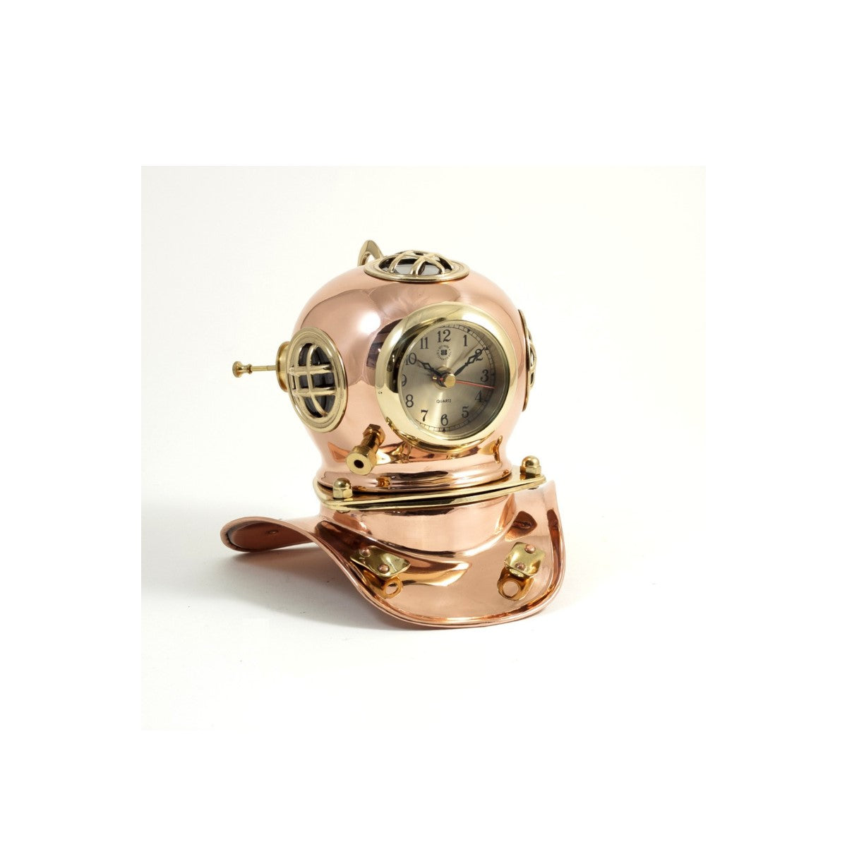 Bey Berk Copper and Brass Diver's Helmet With Quartz Clock
