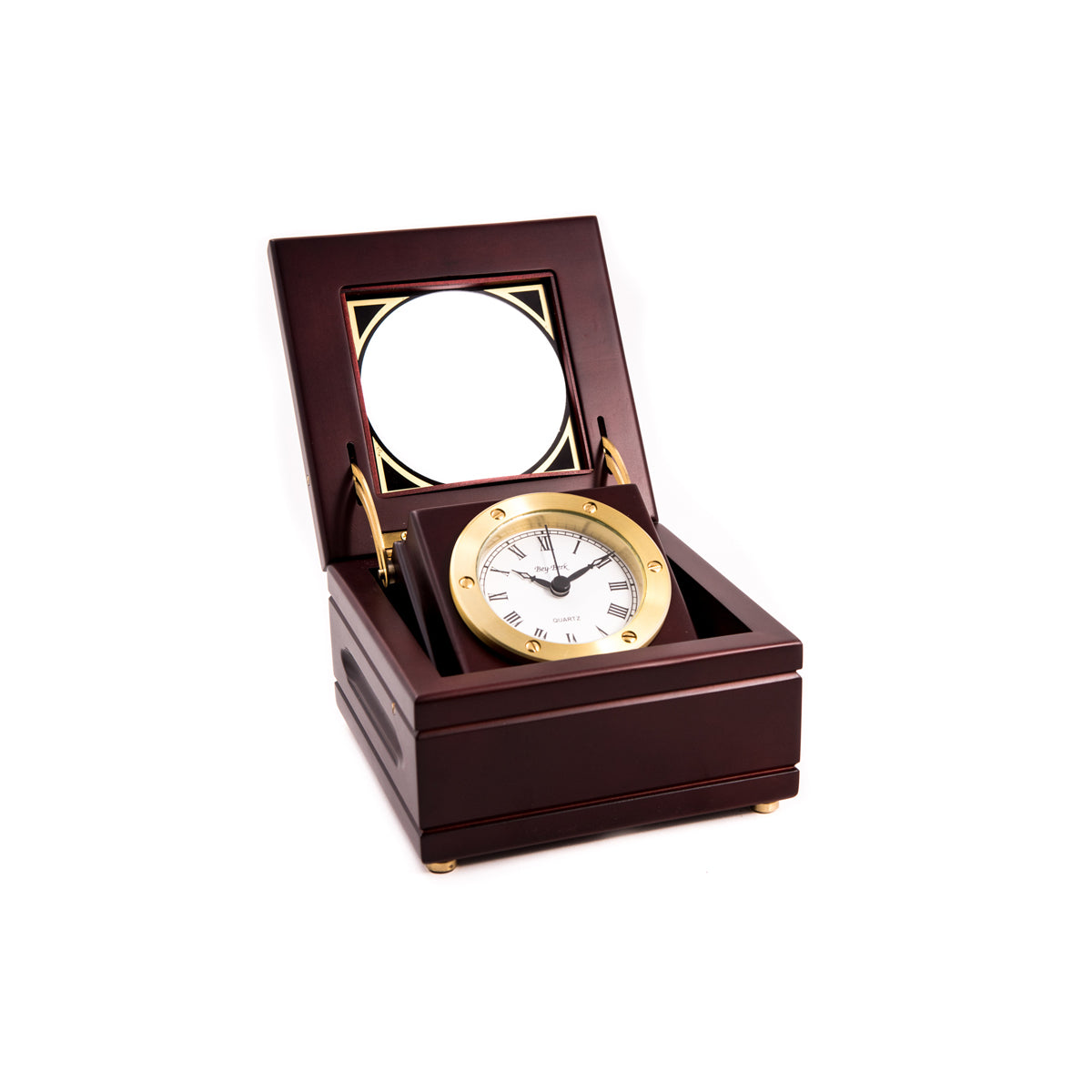 Bey-Berk SQ540T Solid Brass Mahogany Gimbal Clock